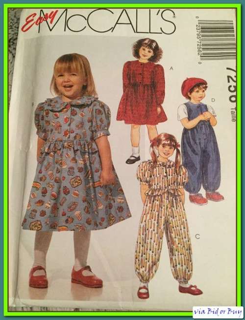 PATTERN MCCALL'S 7256 - TODDLERS' DRESS & JUMPSUIT (SIZE 1-4)