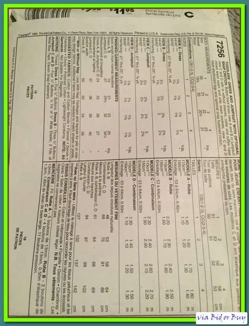 PATTERN MCCALL'S 7256 - TODDLERS' DRESS & JUMPSUIT (SIZE 1-4)
