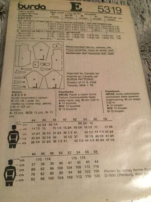 PATTERN BURDA 5319 - MEN'S SHIRT (SHIRT 14.5 - 17.25)