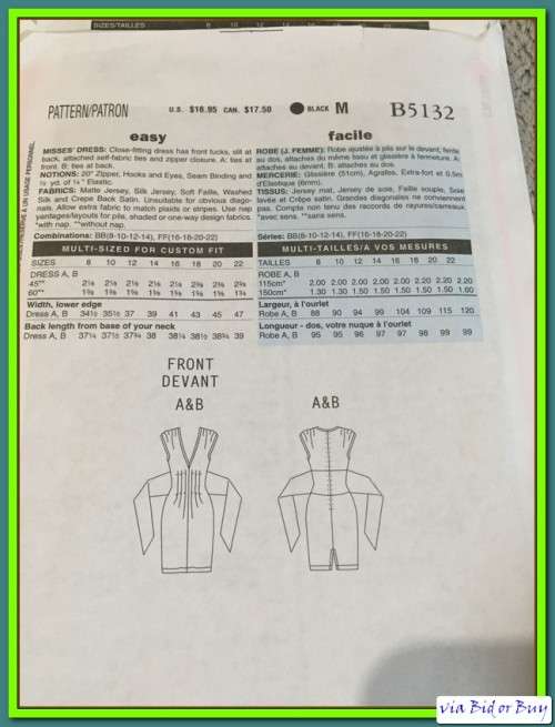 PATTERN BUTTERICK B5132 CHETTA B - DRESS (UNUSED)(SIZE 8-10-12-14, 8-22)