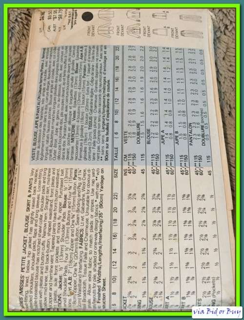 PATTERN BUTTERICK 3144 WARDROBE ACTUALITE - JACKET/BLOUSE/SKIRT/PANTS (SIZE 12-14-16, 6-22)