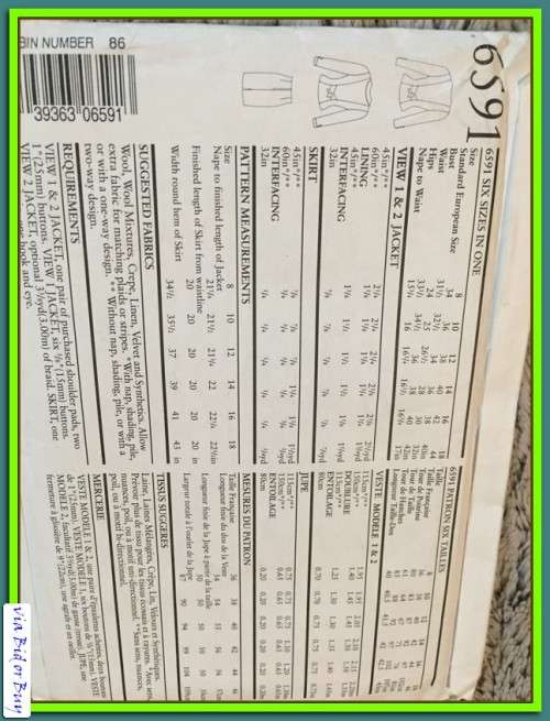 PATTERN NEW LOOK 6591 - JACKET & SKIRT (SIZE 8-18)