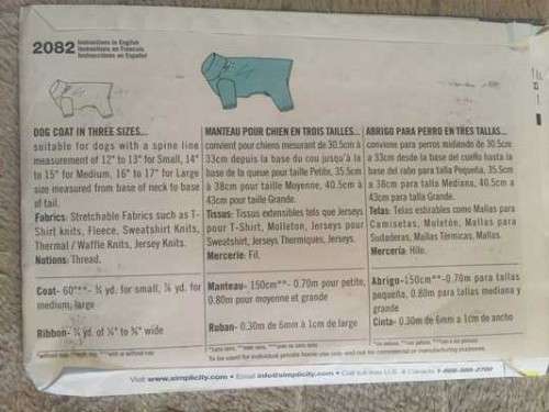 PATTERN SIMPLICITY 2082 - DOGGY PATTERN (SEE PIC)