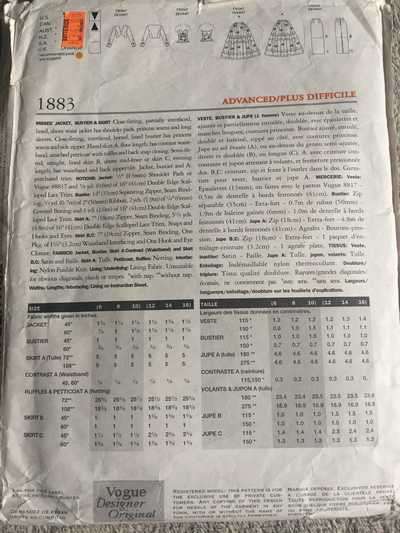 PATTERN VOGUE 1883 (BELLVILLE SASSOON) - JACKET/BUSTIER/SKIRT (SIZE 6-8-10, 6-16)