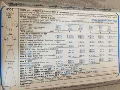 PATTERN SIMPLICITY 8309 (JIFFY) - PULLOVER BLOUSE and SKIRT (SIZE 12)