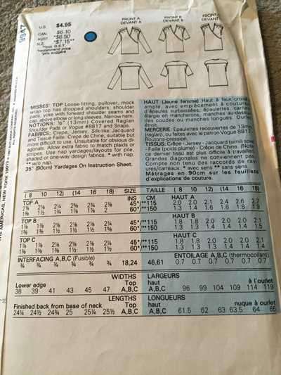 PATTERN VOGUE 9947 - TOP (SIZE 8-10-12, 8-18)