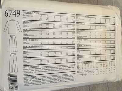 PATTERN NEW LOOK 6749 - JACKET/SKIRT/TROUSERS (SIZE 8-16)