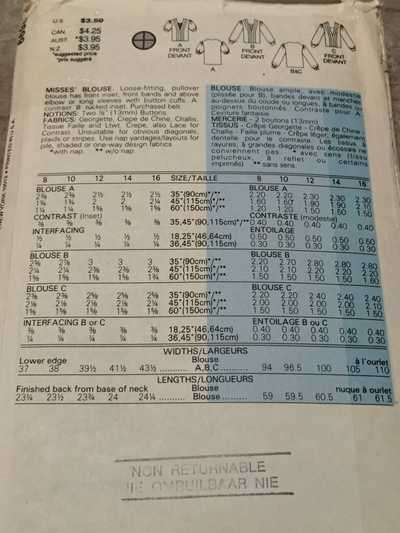 PATTERN BUTTERICK 6698 - BLOUSE (SIZE 14, 8-16)