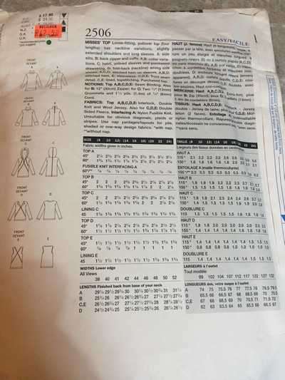 PATTERN VOGUE 2506 - TOP (SIZE 14-16-18)