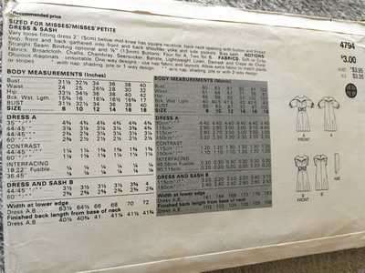 PATTERN BUTTERICK 4794 - DRESS & SASH (SIZE 14)