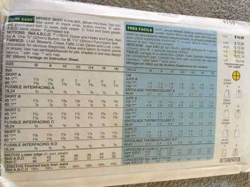 PATTERN BUTTERICK 4159 - SKIRTS (SIZE 14-16-18)