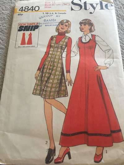 PATTERN STYLE 4840 (VINTAGE) - PINAFORE DRESS (SIZE 12)