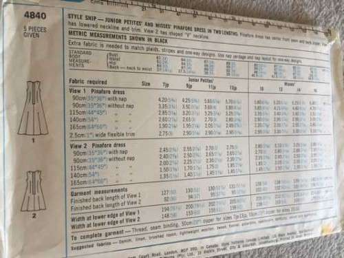 PATTERN STYLE 4840 (VINTAGE) - PINAFORE DRESS (SIZE 12)