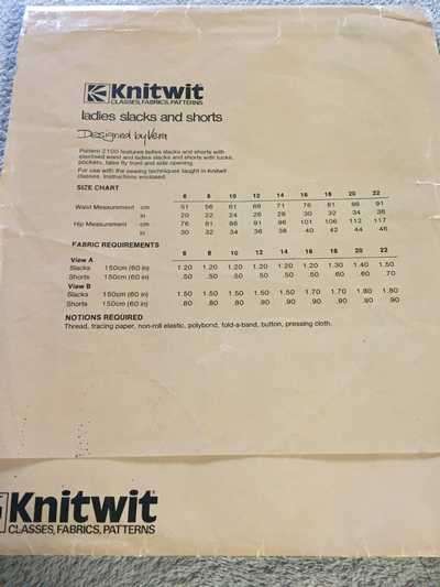 PATTERN KNITWIT 2100 - LADIES SLACKS AND SHORTS (SIZE 6-22)