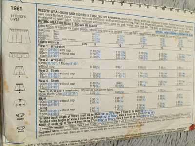 PATTERN STYLE 1961 - WRAP SKIRT/SHORTS AND BIKINI (SIZE 14)