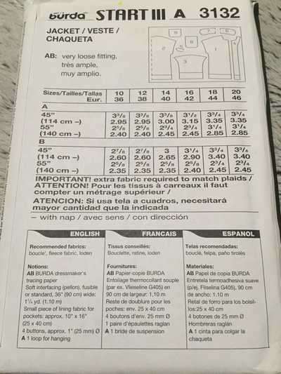 PATTERN BURDA 3132 (UNUSED) - JACKET (SIZE 36-46)