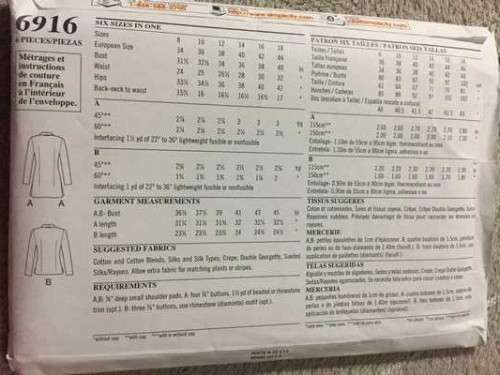 PATTERN NEW LOOK 6916 - JACKET (SIZE 8-18)