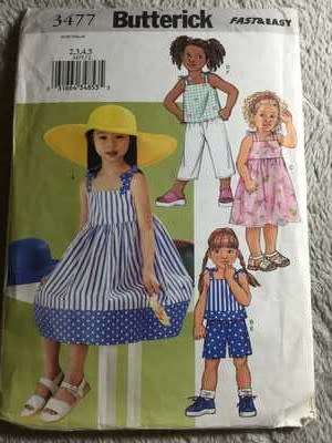PATTERN BUTTERICK 3477 - DRESS, TOP, SHORTS & PANTS (SIZE 2-3-4-5)