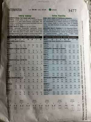 PATTERN BUTTERICK 3477 - DRESS, TOP, SHORTS & PANTS (SIZE 2-3-4-5)