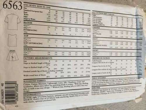 PATTERN NEW LOOK 6563 - BLOUSE, TOP & SHORTS (SIZE 8-20)