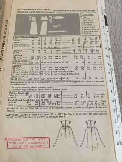 PATTERN BUTTERICK 3741 - CHILDREN'S AND GIRLS' DRESSES (SIZE 8)