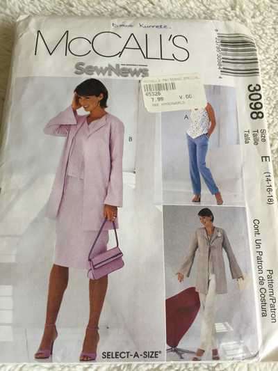 PATTERN MCCALL'S 3098 (UNUSED) - UNLINED JACKET, TOP, PULL-ON PANTS AND SKIRT (SIZE 14-16-18)