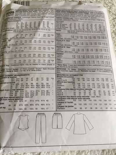 PATTERN MCCALL'S 3098 (UNUSED) - UNLINED JACKET, TOP, PULL-ON PANTS AND SKIRT (SIZE 14-16-18)
