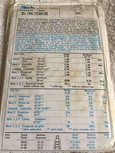 PATTERN STYLE 4480 (UNUSED) - WAISTCOATS (SIZE 8-10)