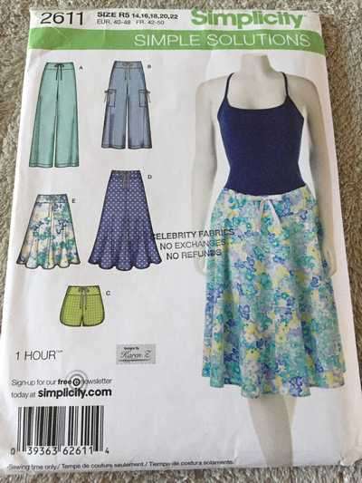 PATTERN SIMPLICITY 2611PANTS, SHORTS, SKIRT (SIZE 14-22)