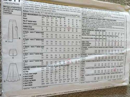 PATTERN SIMPLICITY 2611PANTS, SHORTS, SKIRT (SIZE 14-22)