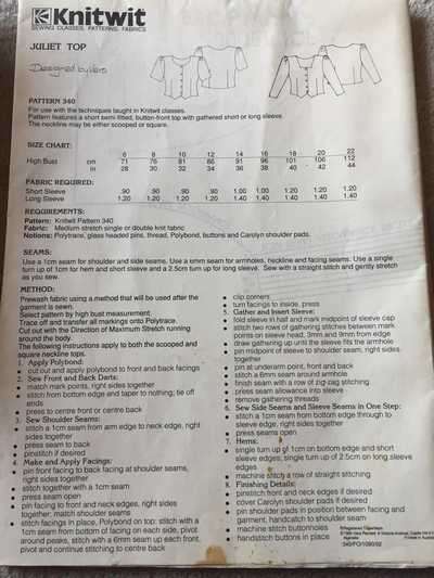 PATTERN KNITWIT 340 - JULIET TOP (SIZE 6-22)