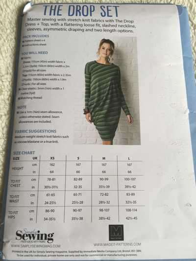 PATTERN THE DROP SET (UNUSED) - DRESS AND TOP (SIZE 6-18)