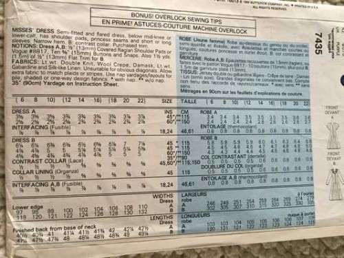 PATTERN VOGUE 7435 - DRESS (SIZE 12-14-16)