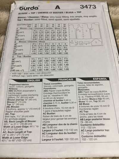 PATTERN BURDA 3473 - BLOUSE & TOP (SIZE 36-46)