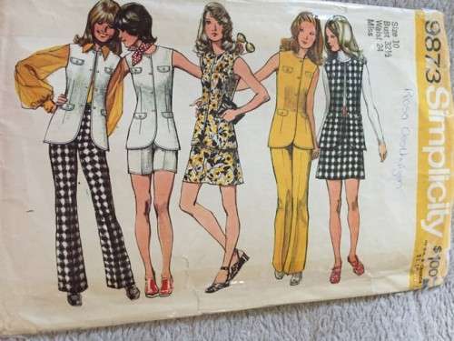 PATTERN SIMPLICITY 9873 (VINTAGE) - PANTS, VEST AND MINI-SKIRT (SIZE 10)