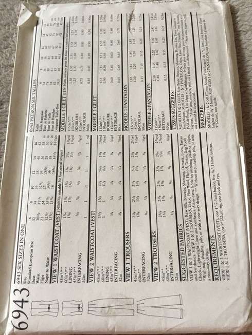 PATTERN NEW LOOK 6943 (UNUSED) - WAISTCOAT, PANTS (SIZE 6-16)