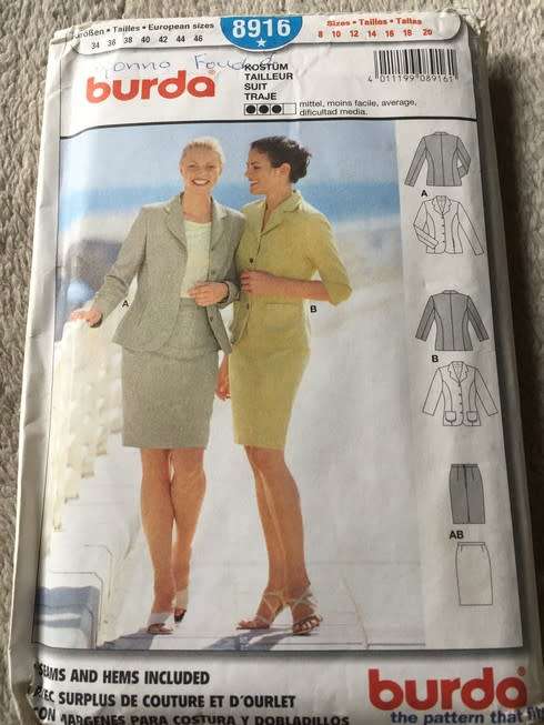 PATTERN BURDA 8916 (UNUSED) - JACKET AND SKIRT (SIZE 8-20)