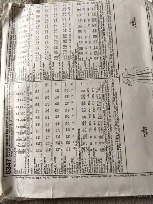 PATTERN MCCALL'S 6347 (UNUSED) - DRESS (SIZE 12-14-16)