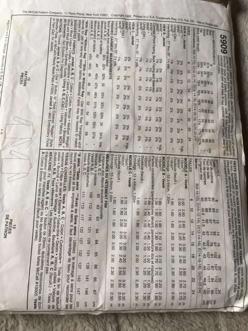 PATTERN MCCALL'S 5909 - JACKET (SIZE 14-16-18)