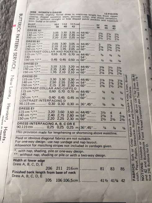 PATTERN BUTTERICK 3068 (VINTAGE) - DRESS (SIZE 38 BUST 42)