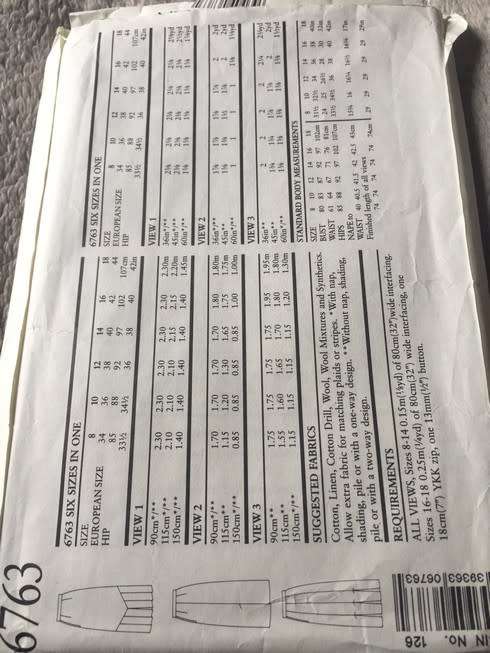 PATTERN NEW LOOK 6763 - SKIRTS (SIZE 8-18)