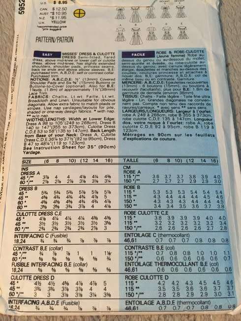 PATTERN BUTTERICK 5952 - DRESS (SIZE 12-14-16)