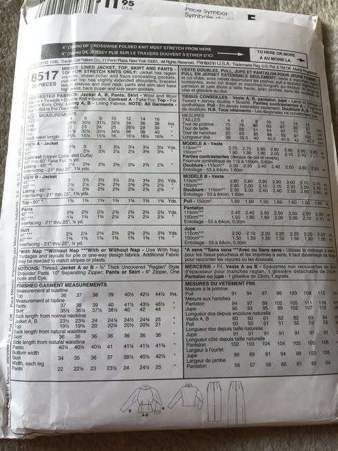 PATTERN MCCALL'S 8517 (UNUSED) - JACKET/TOP/SKIRT/PANTS (SIZE 12)