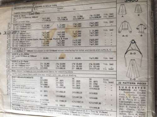 PATTERN MCCALL'S 3485 (VINTAGE) - SKIRT/JACKET/PANTS/HALTER TOP (SIZE 10)