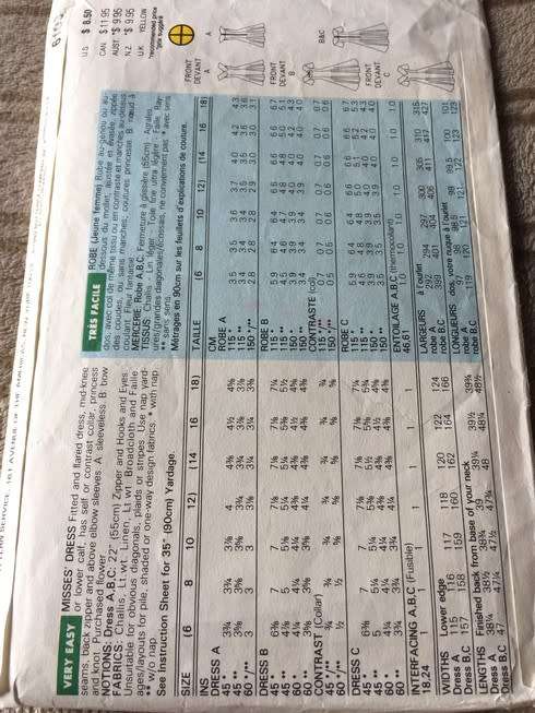 PATTERN BUTTERICK 6103 DRESS (SIZE 14-16-18)