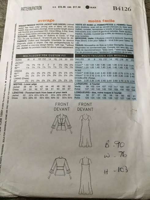 PATTERN BUTTERICK 4126 (DAVID WARREN)(UNUSED) - JACKET AND DRESS (SIZE 12-14-16)