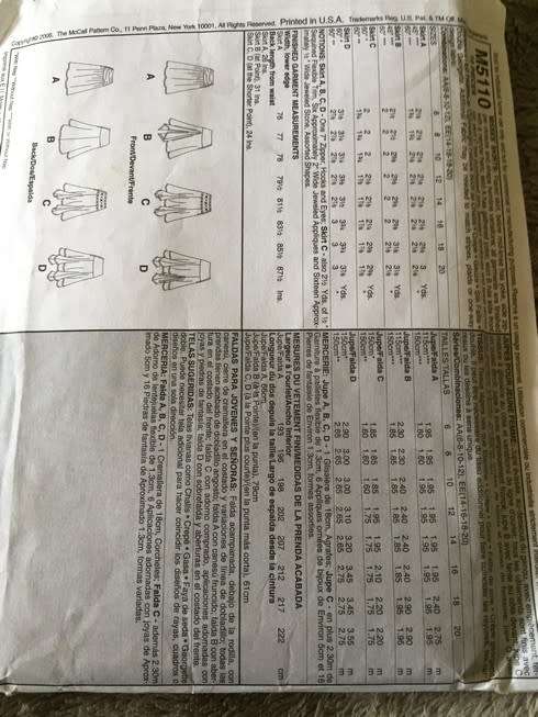 PATTERN MCCALL'S 5110 - SKIRT VARIATIONS (SIZE 14-20)