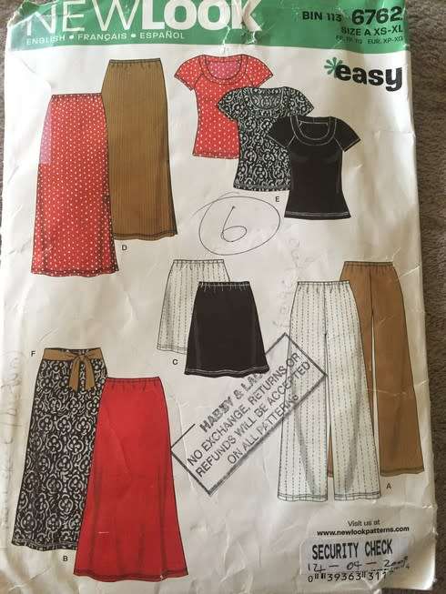 PATTERN NEW LOOK 6762 - TOP, SKIRT AND PANTS (SIZE XS-XL)