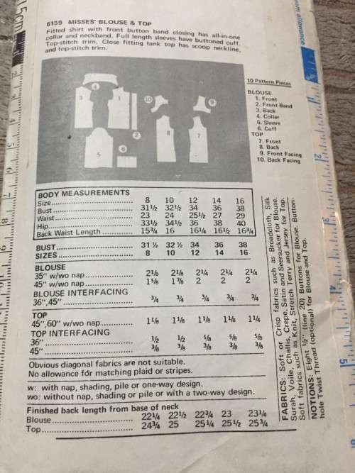 PATTERN BUTTERICK 6159 (VINTAGE)(COMPLETE) - BLOUSES AND TOPS (SIZE 10)