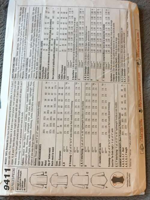 PATTERN SIMPLICITY 9411 - TOPS (SIZE 6-12)